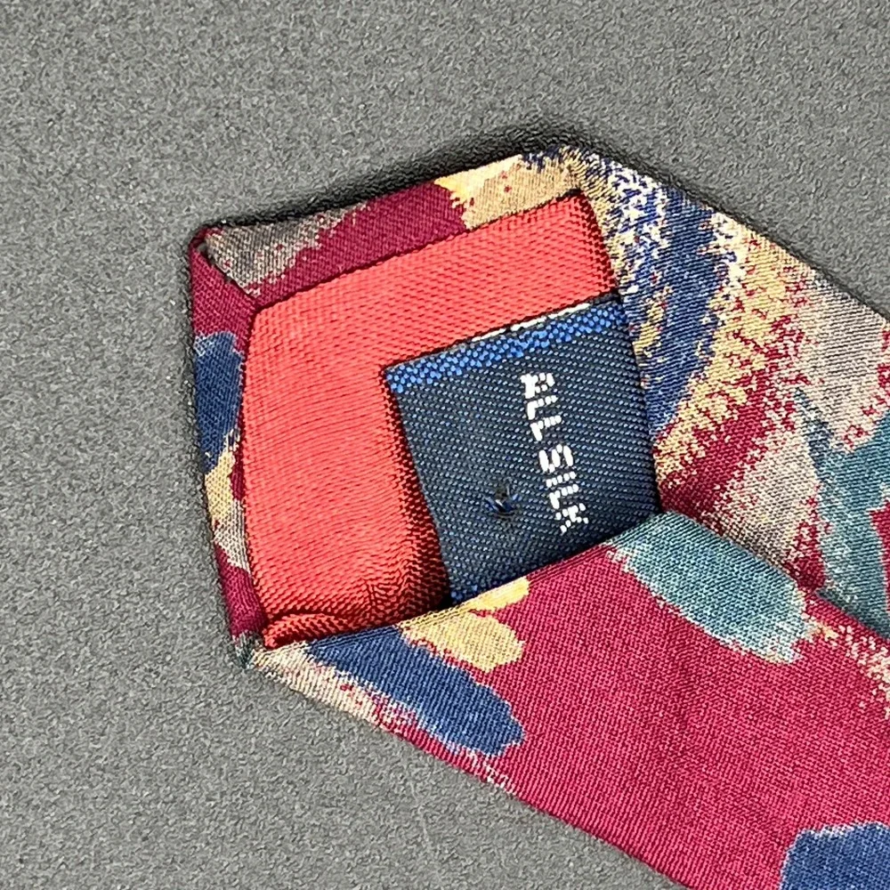 Vtg J.T.‎ Beckett Mens Neck Tie Abstract Swirl Pattern Burgundy Teal Blue